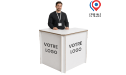 Comptoir d'angle en carton 1x1m en carton alvéolaire pour stand et salon. 